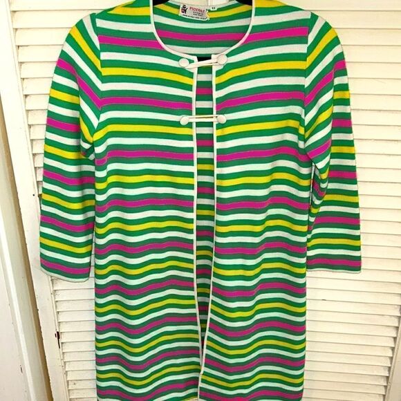 🌞🏝️ Chic Mediterranean Stripes Duster Luxury Vintage Look 👀 MadeinItaly 🇮🇹